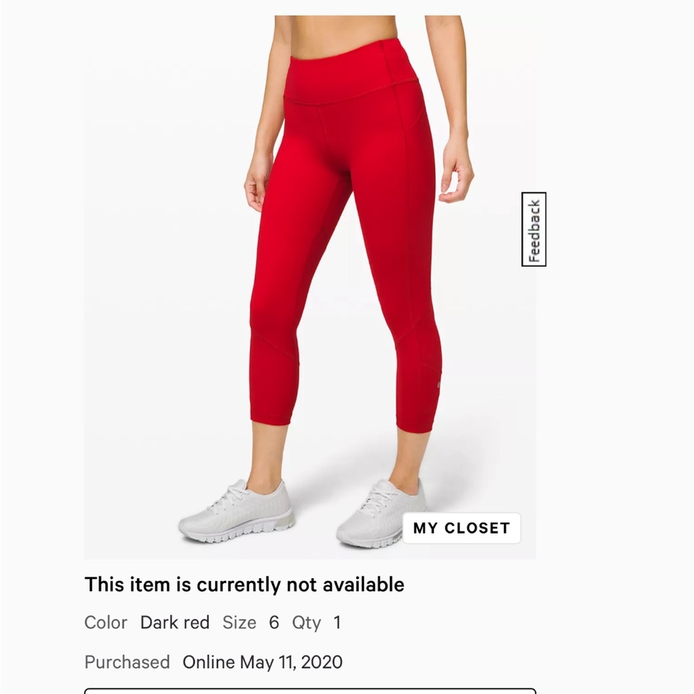 Lululemon leggings - red Pace Rival Crop 22 inch size 6